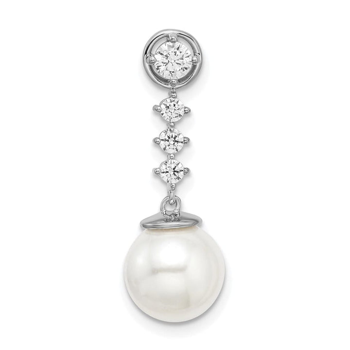 14K White Gold 9mm White Freshwater Pearl and Diamond Chain Slide