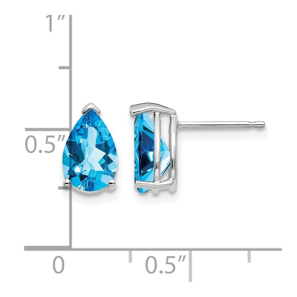 14K White Gold 9x6mm Pear Blue Topaz Post Earrings, view 4 of 4