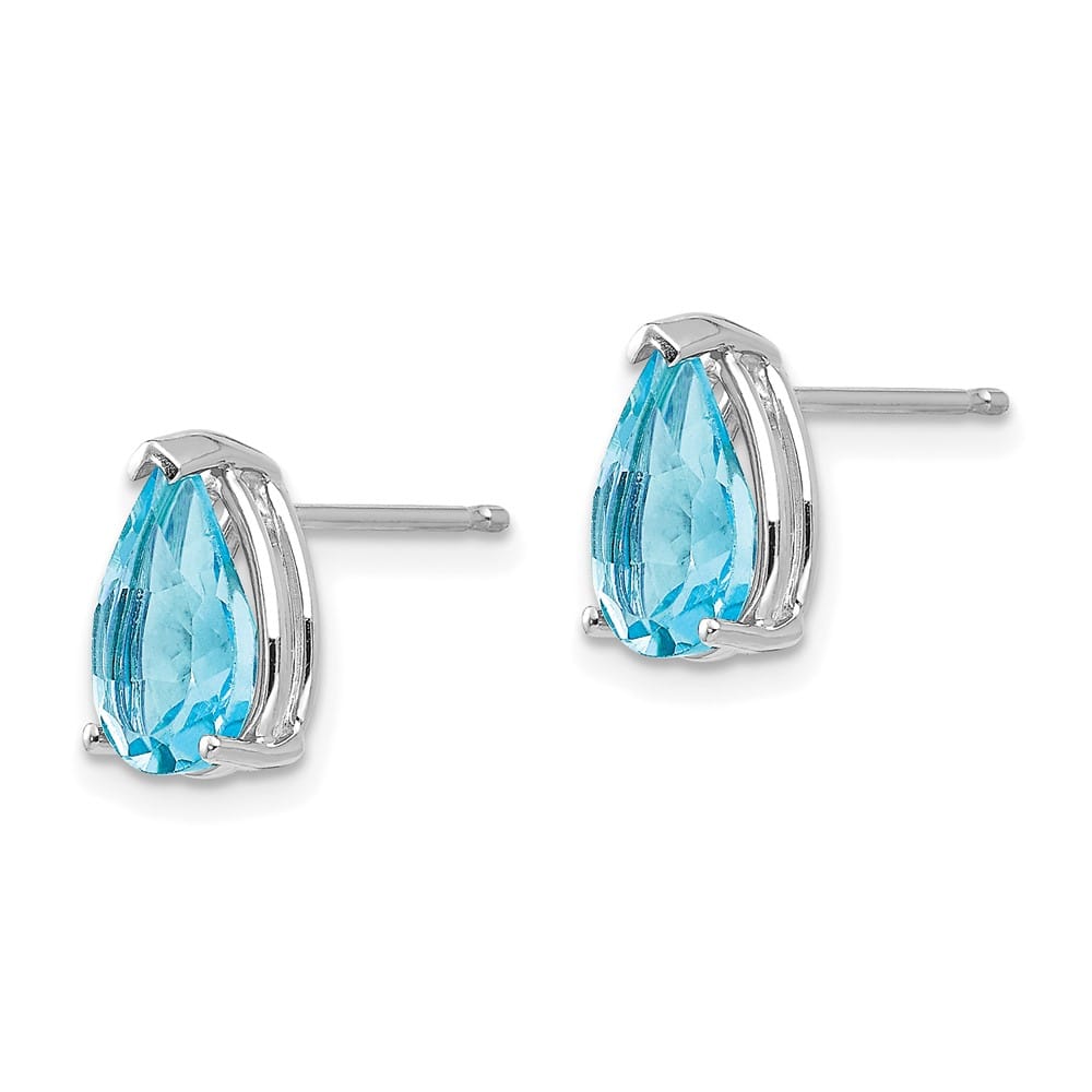 14K White Gold 9x6mm Pear Blue Topaz Post Earrings, view 2 of 4