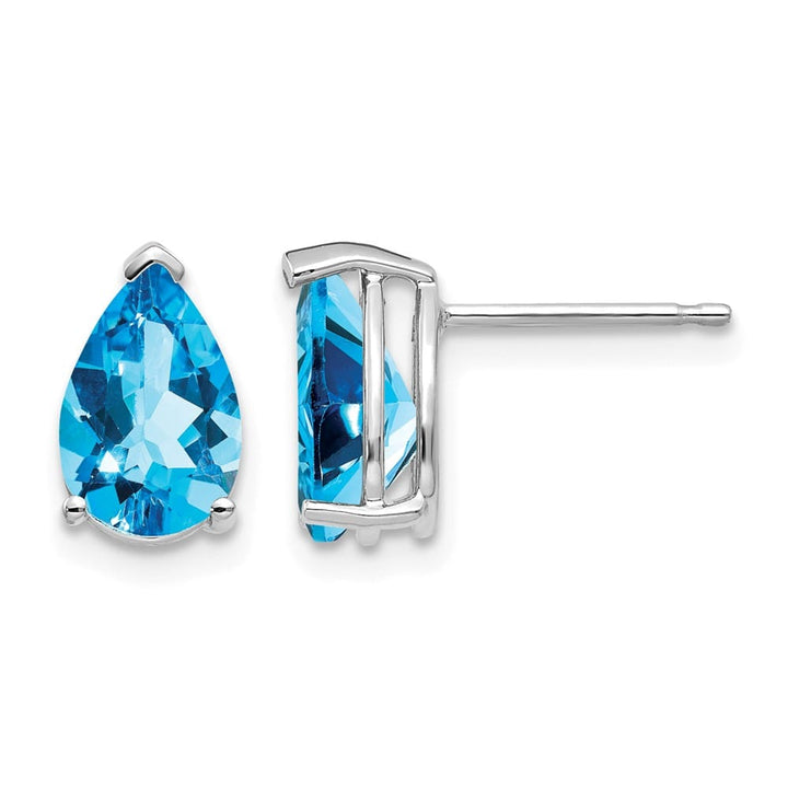 14K White Gold 9x6mm Pear Blue Topaz Post Earrings, view 1 of 4