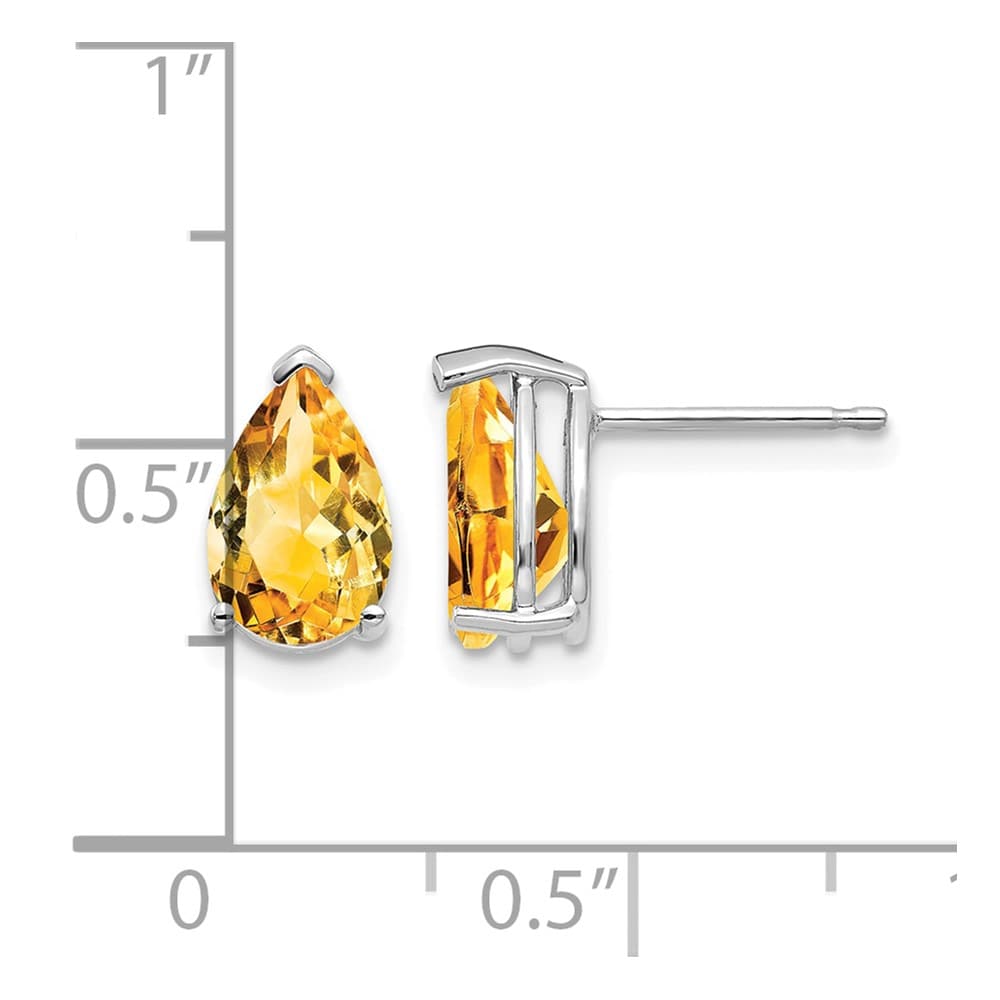 14K White Gold 9x6mm Pear Citrine Post Earrings, view 4 of 4