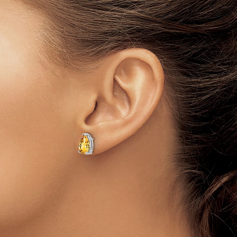 14K White Gold 9x6mm Pear Citrine Post Earrings, view 3 of 4
