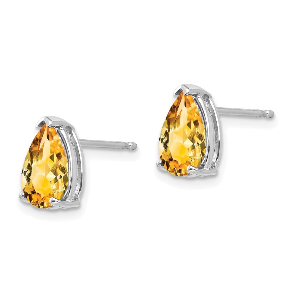 14K White Gold 9x6mm Pear Citrine Post Earrings, view 2 of 4