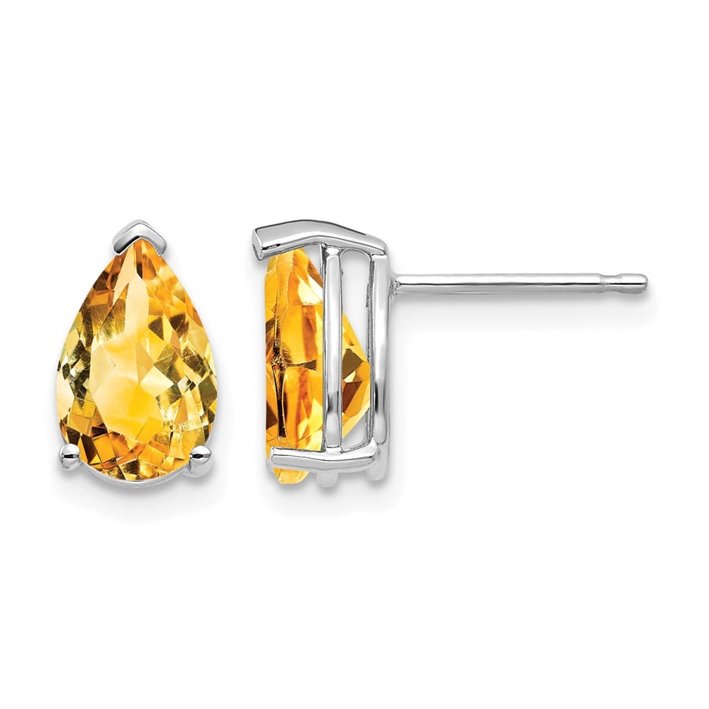 14K White Gold 9x6mm Pear Citrine Post Earrings, view 1 of 4