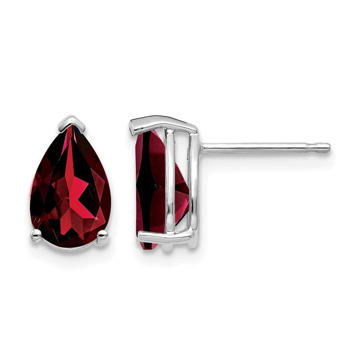 14K White Gold 9x6mm Pear Garnet Post Earrings, view 1 of 4