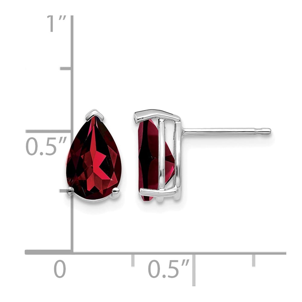 14K White Gold 9x6mm Pear Garnet Post Earrings, view 4 of 4