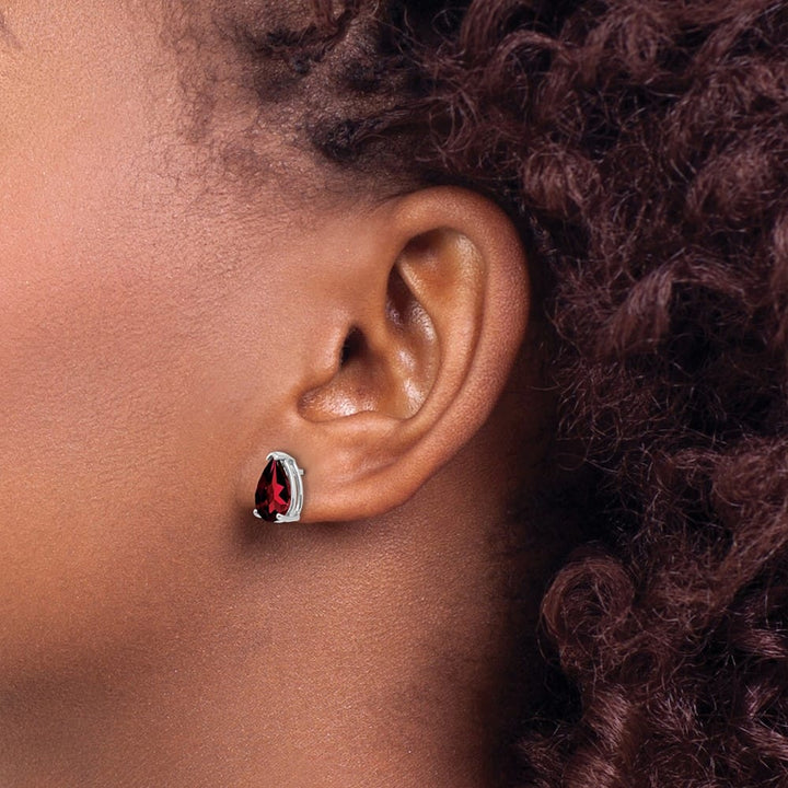 14K White Gold 9x6mm Pear Garnet Post Earrings, view 3 of 4