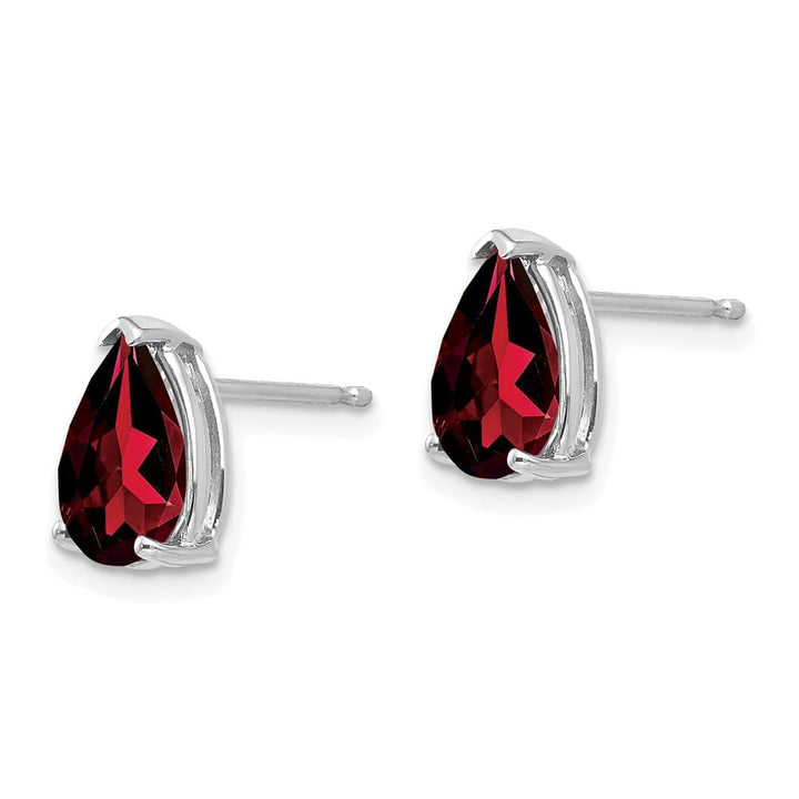 14K White Gold 9x6mm Pear Garnet Post Earrings, view 2 of 4