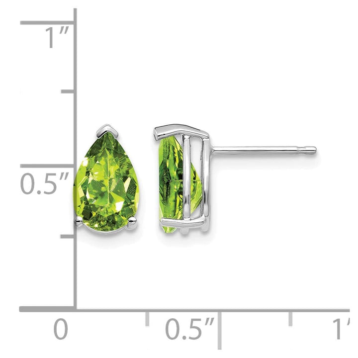 14K White Gold 9x6mm Pear Peridot Post Earrings, view 4 of 4