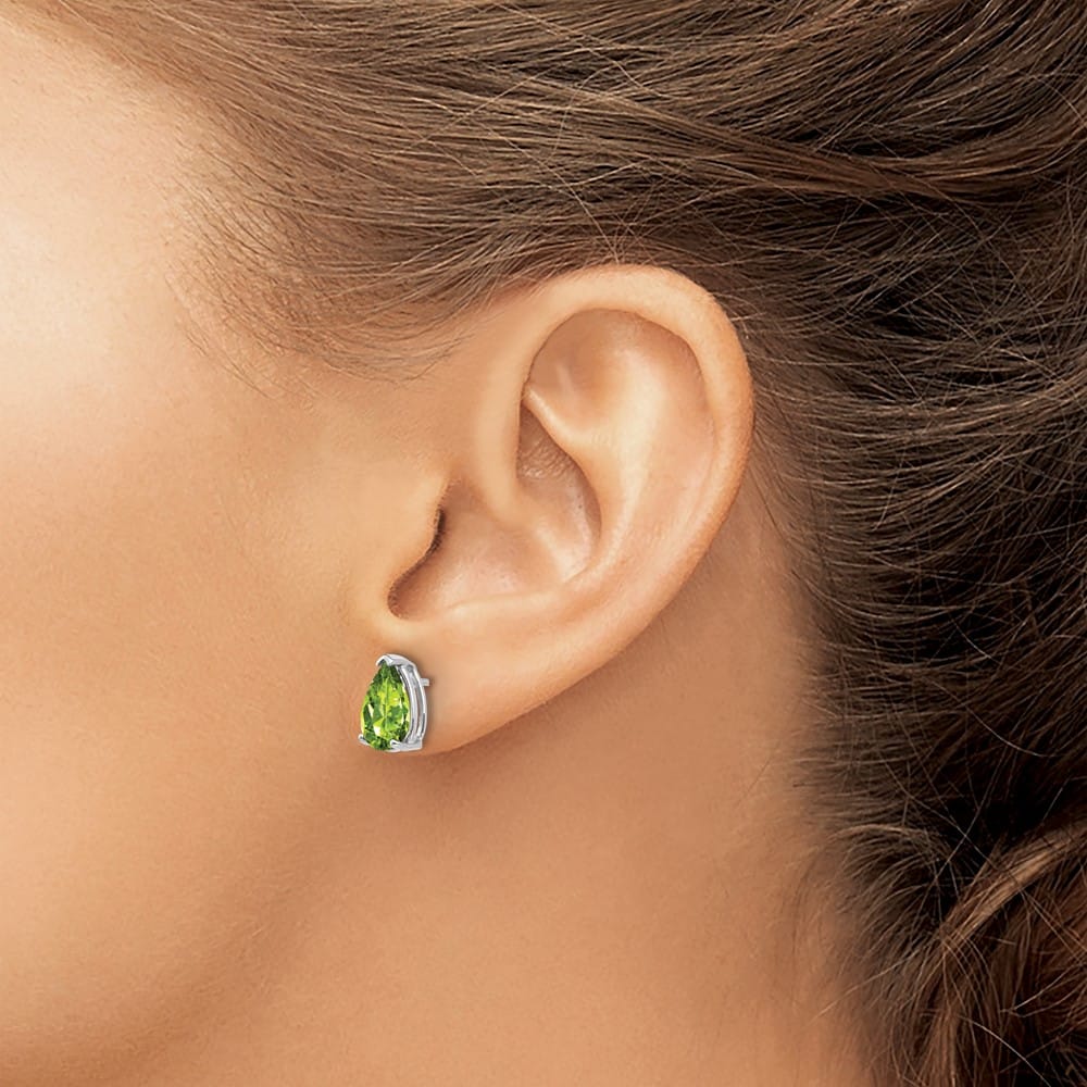 14K White Gold 9x6mm Pear Peridot Post Earrings, view 3 of 4