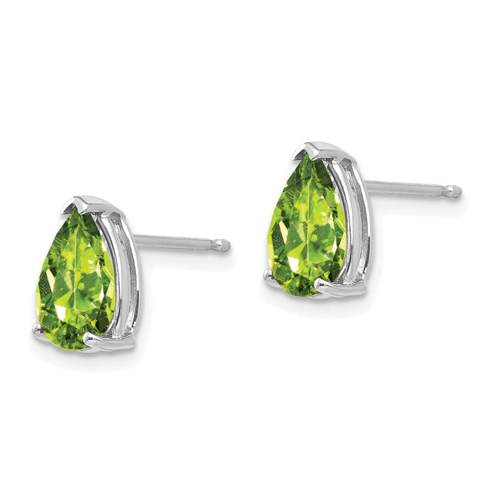 14K White Gold 9x6mm Pear Peridot Post Earrings, view 2 of 4