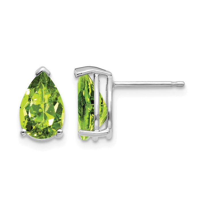 14K White Gold 9x6mm Pear Peridot Post Earrings, view 1 of 4