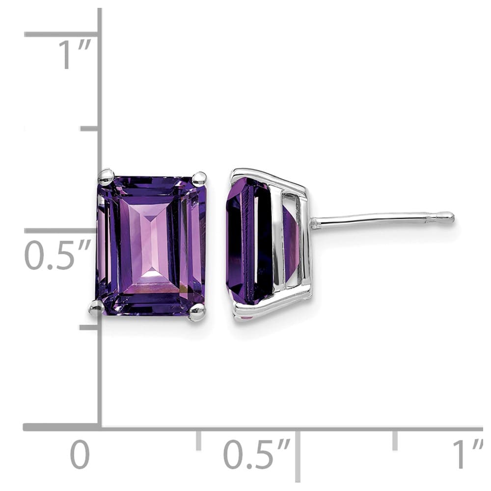 14K White Gold 9x7mm Emerald-Cut Amethyst Post Earrings, view 4 of 4