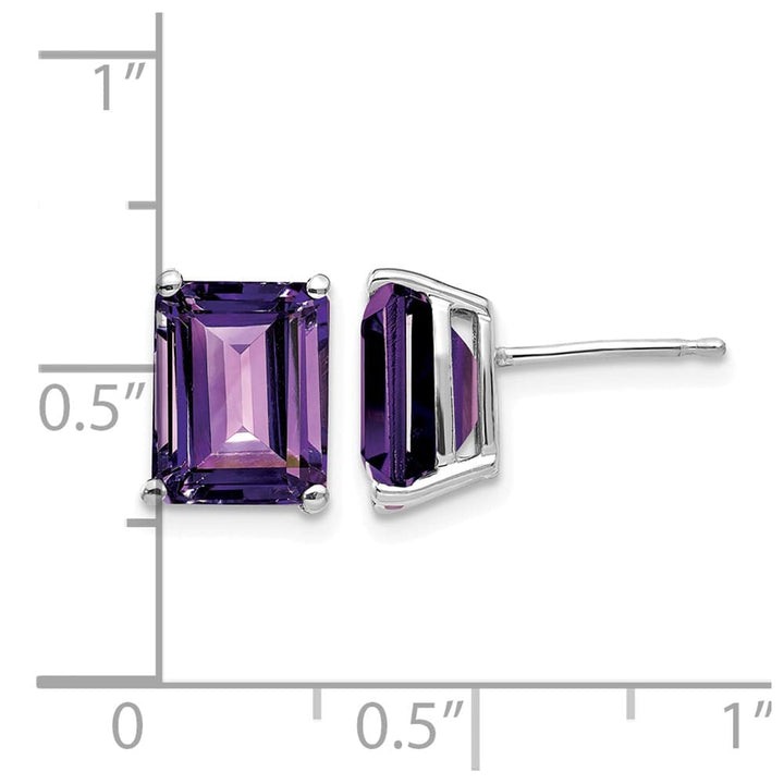 14K White Gold 9x7mm Emerald-Cut Amethyst Post Earrings, view 4 of 4