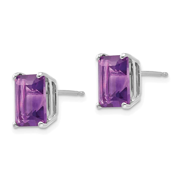 14K White Gold 9x7mm Emerald-Cut Amethyst Post Earrings, view 2 of 4
