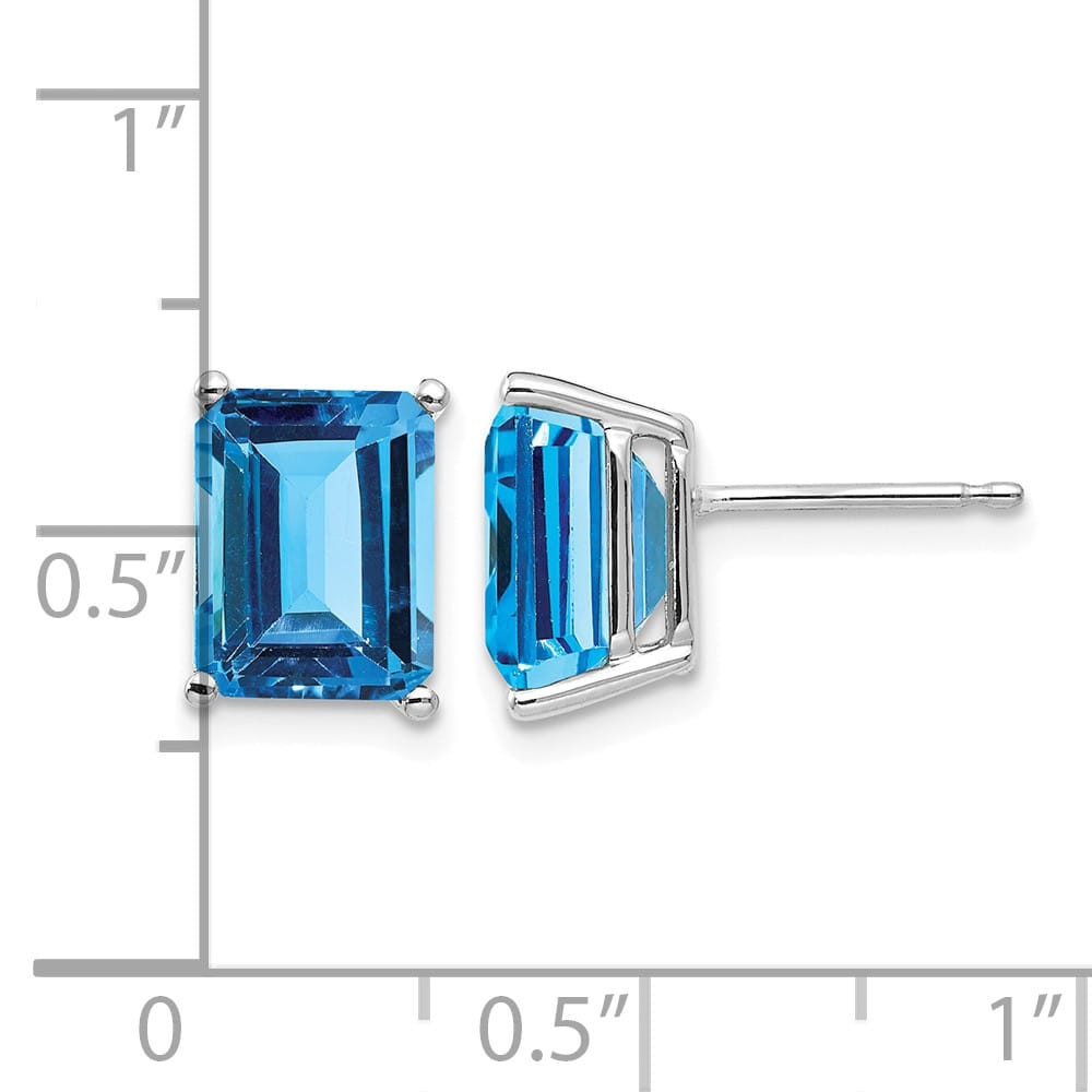 14K White Gold 9x7mm Emerald-Cut Blue Topaz Post Earrings, view 4 of 4