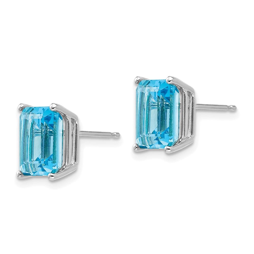 14K White Gold 9x7mm Emerald-Cut Blue Topaz Post Earrings, view 2 of 4