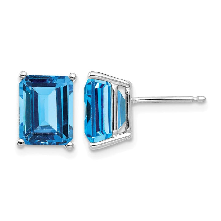 14K White Gold 9x7mm Emerald-Cut Blue Topaz Post Earrings, view 1 of 4