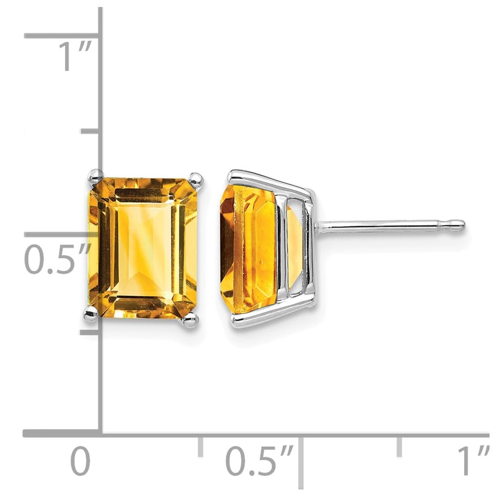 14K White Gold 9x7mm Emerald-Cut Citrine Post Earrings, view 4 of 4