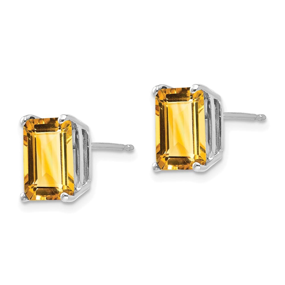 14K White Gold 9x7mm Emerald-Cut Citrine Post Earrings, view 2 of 4