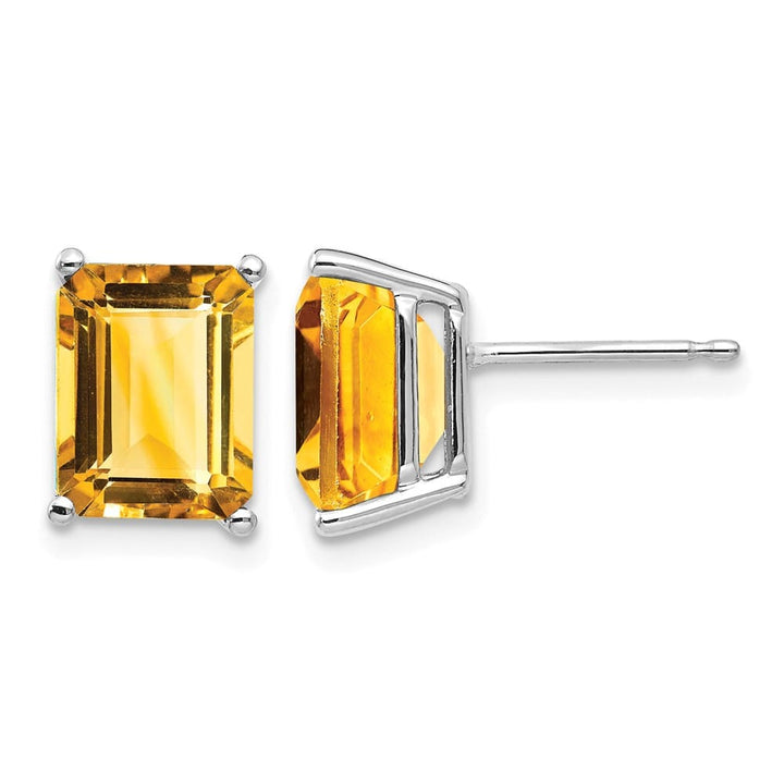 14K White Gold 9x7mm Emerald-Cut Citrine Post Earrings, view 1 of 4