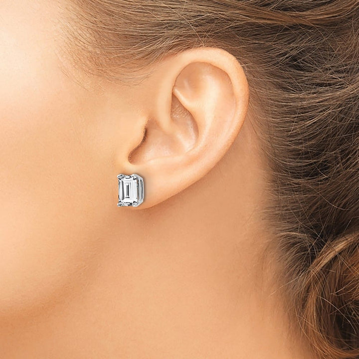 14K White Gold 9x7mm Emerald-Cut Cubic Zirconia Post Earrings, view 3 of 4