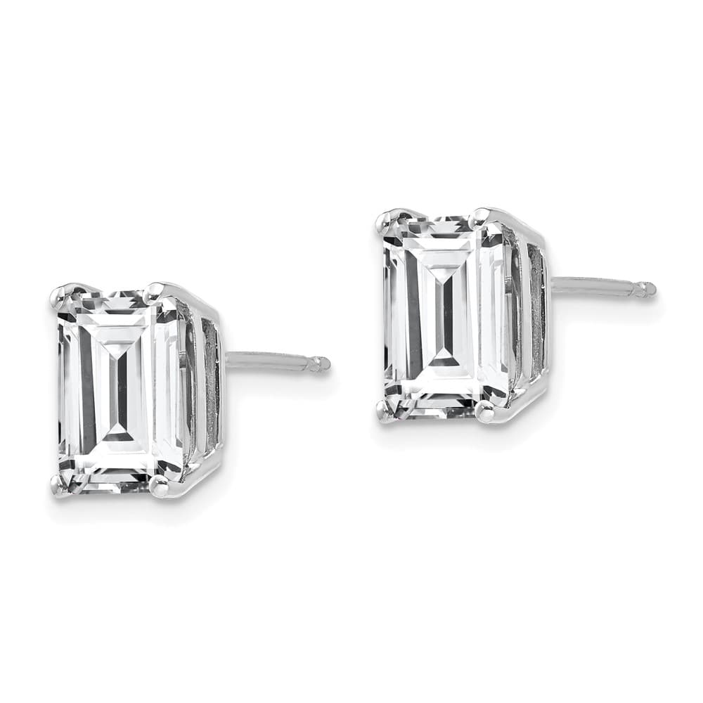 14K White Gold 9x7mm Emerald-Cut Cubic Zirconia Post Earrings, view 2 of 4