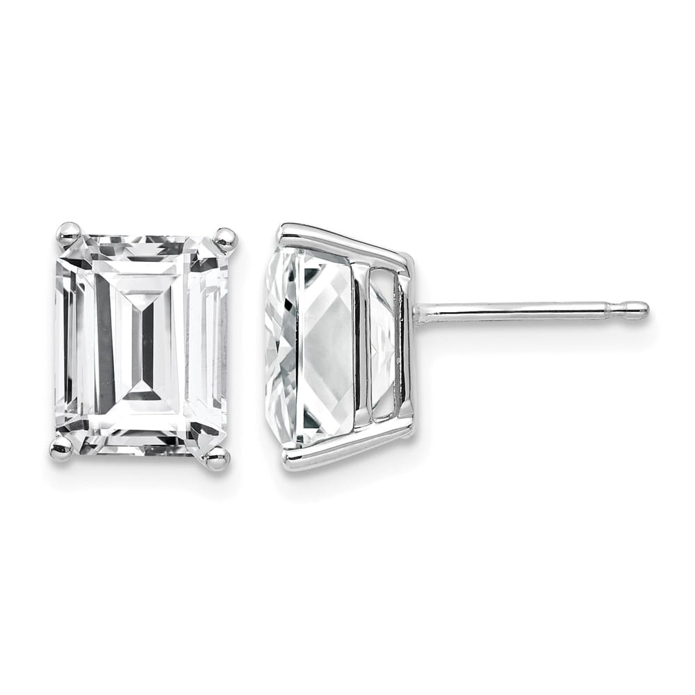 14K White Gold 9x7mm Emerald-Cut Cubic Zirconia Post Earrings, view 1 of 4