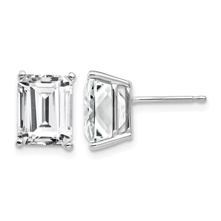 14K White Gold 9x7mm Emerald-Cut Cubic Zirconia Post Earrings, view 1 of 4
