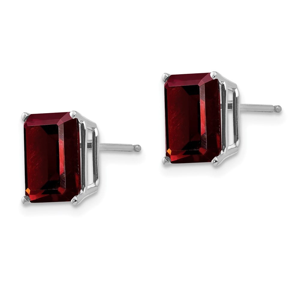 14K White Gold 9x7mm Emerald-cut Garnet Post Earrings, view 2 of 4