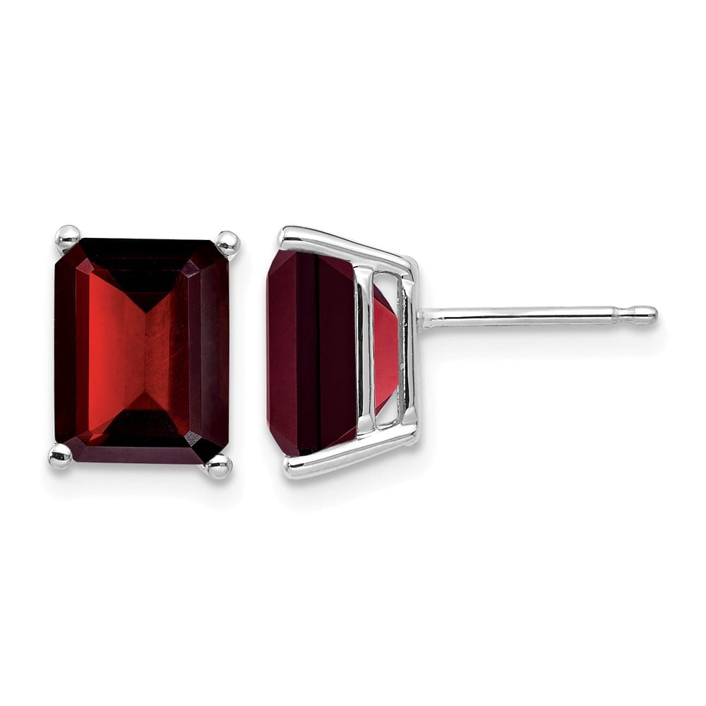 14K White Gold 9x7mm Emerald-cut Garnet Post Earrings, view 1 of 4