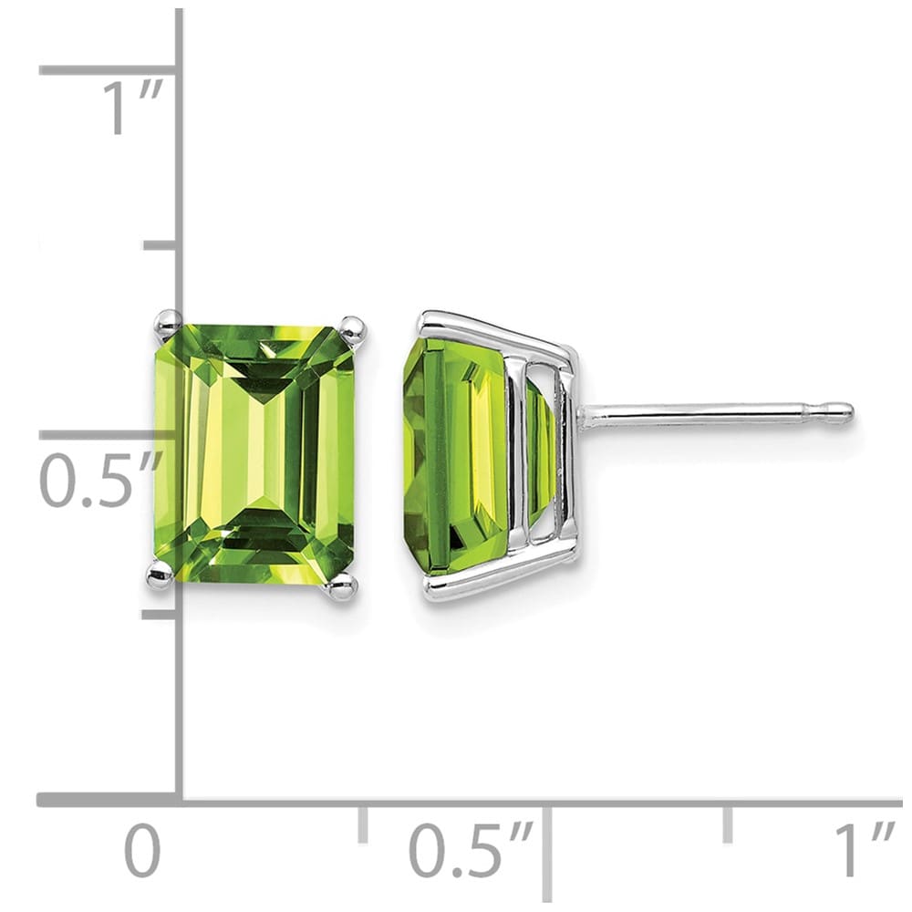 14K White Gold 9x7mm Emerald-Cut Peridot Post Earrings, view 4 of 4