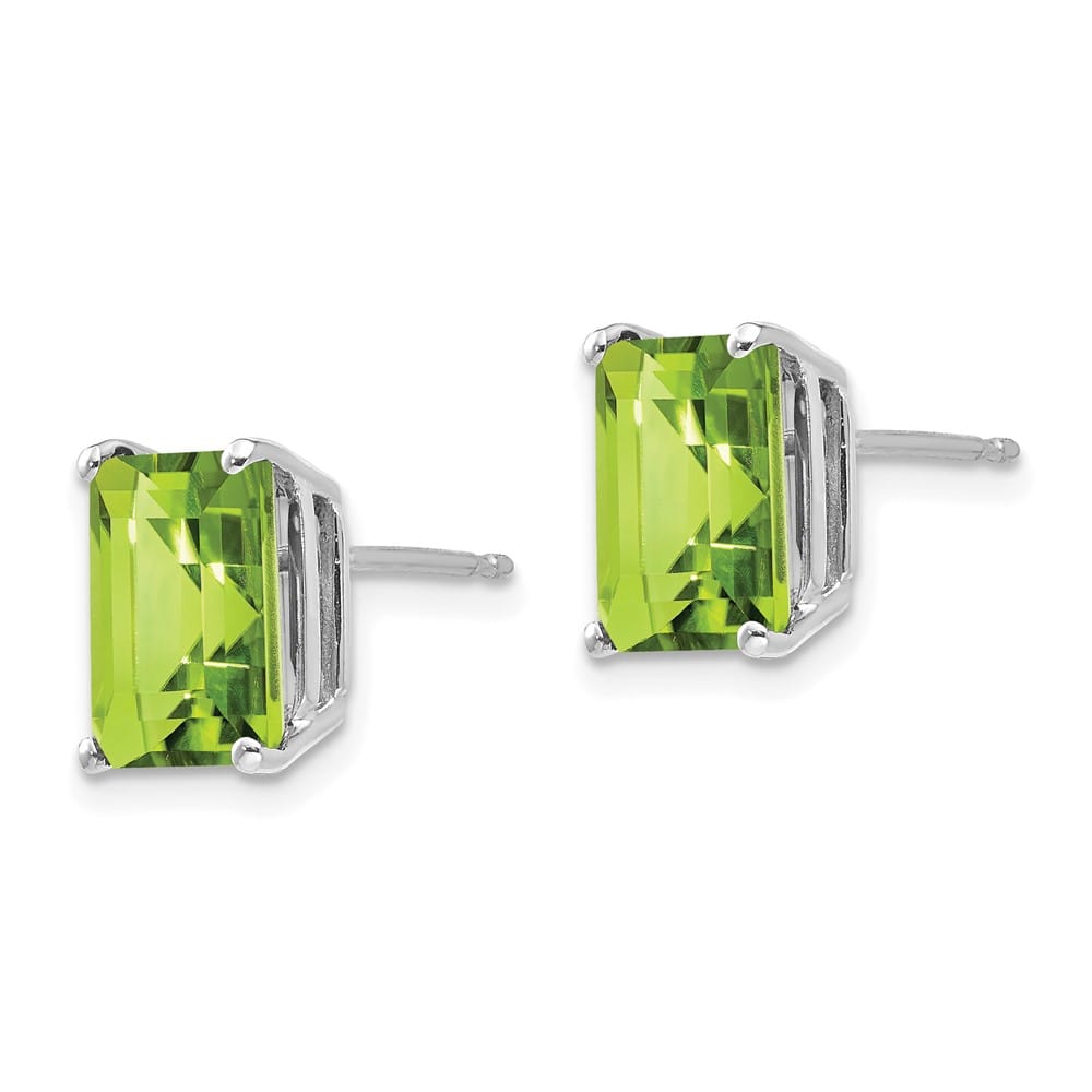 14K White Gold 9x7mm Emerald-Cut Peridot Post Earrings, view 2 of 4