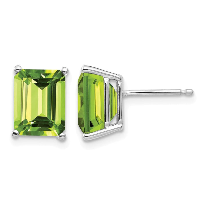 14K White Gold 9x7mm Emerald-Cut Peridot Post Earrings, view 1 of 4