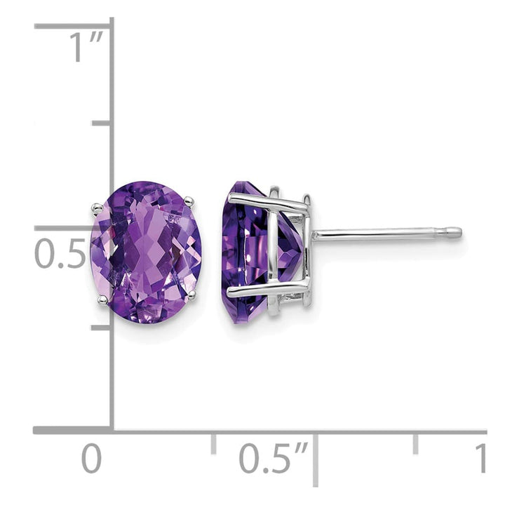 14K White Gold 9x7mm Oval Amethyst Post Earrings, view 4 of 4