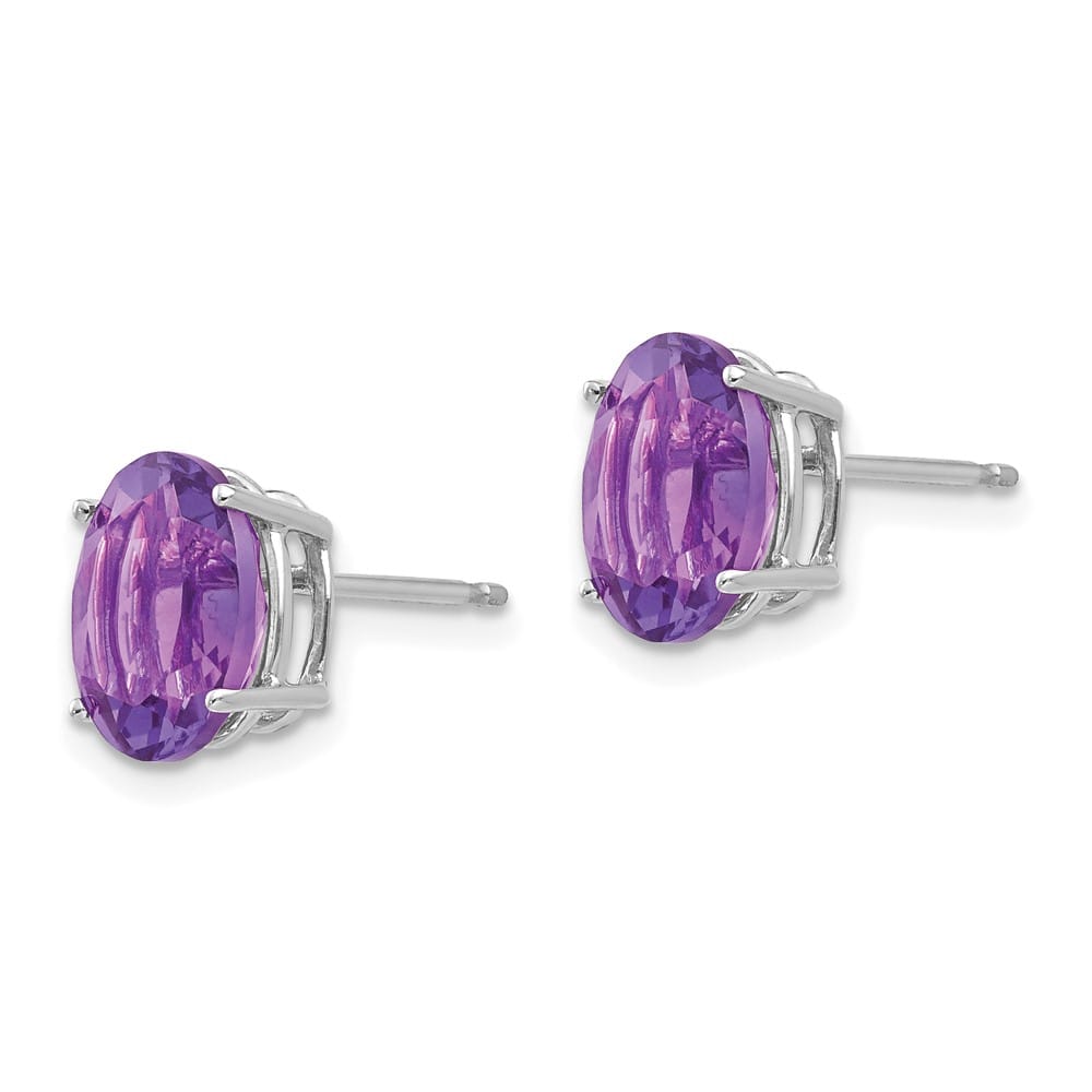 14K White Gold 9x7mm Oval Amethyst Post Earrings, view 2 of 4