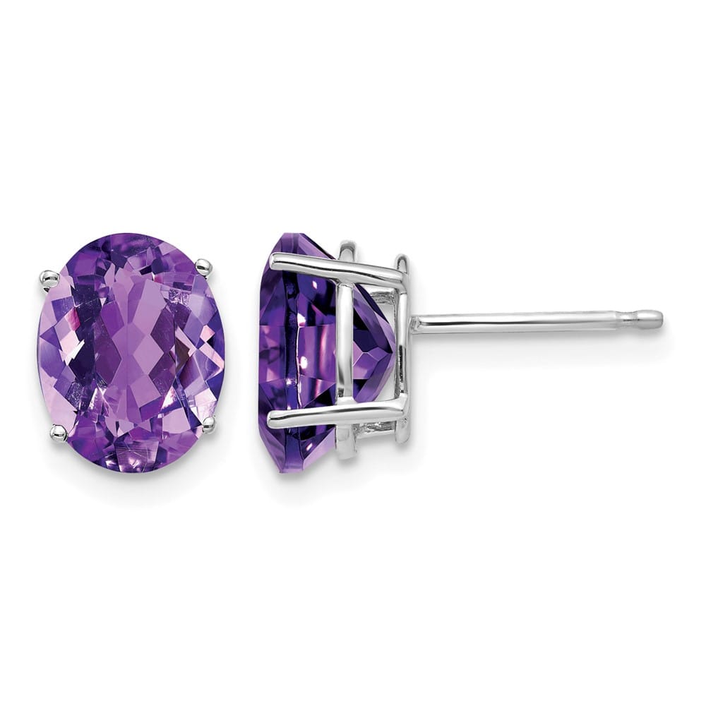 14K White Gold 9x7mm Oval Amethyst Post Earrings, view 1 of 4