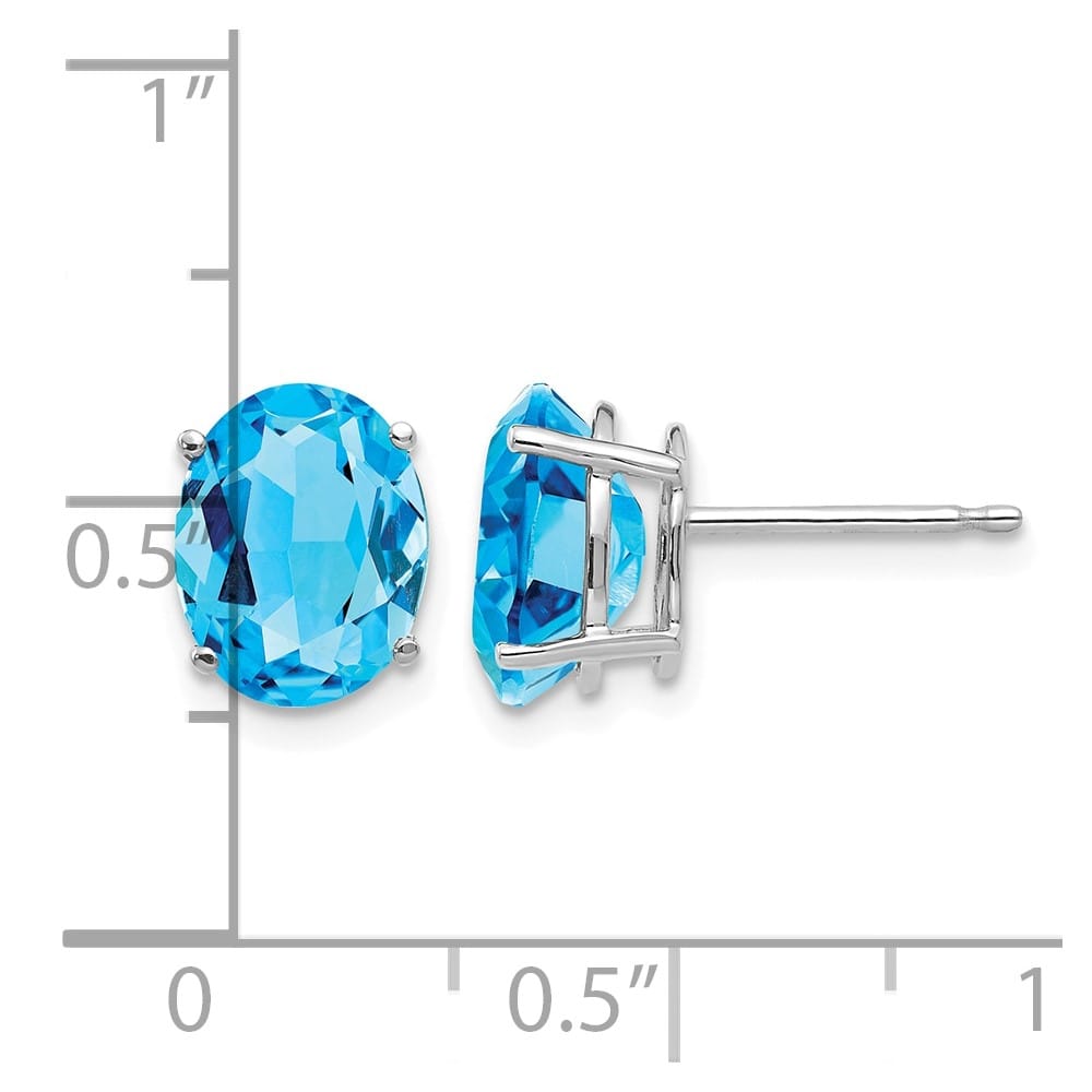 14K White Gold 9x7mm Oval Blue Topaz Post Earrings, view 4 of 4