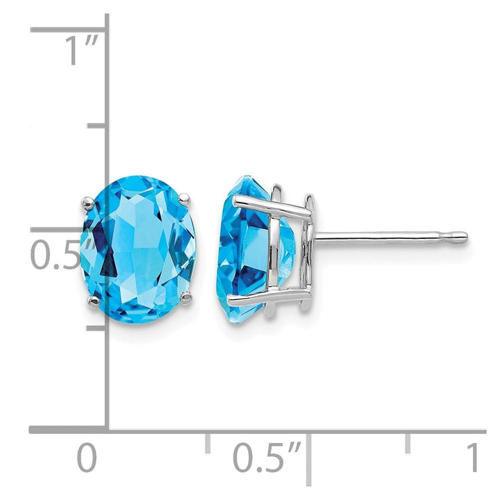 14K White Gold 9x7mm Oval Blue Topaz Post Earrings, view 4 of 4