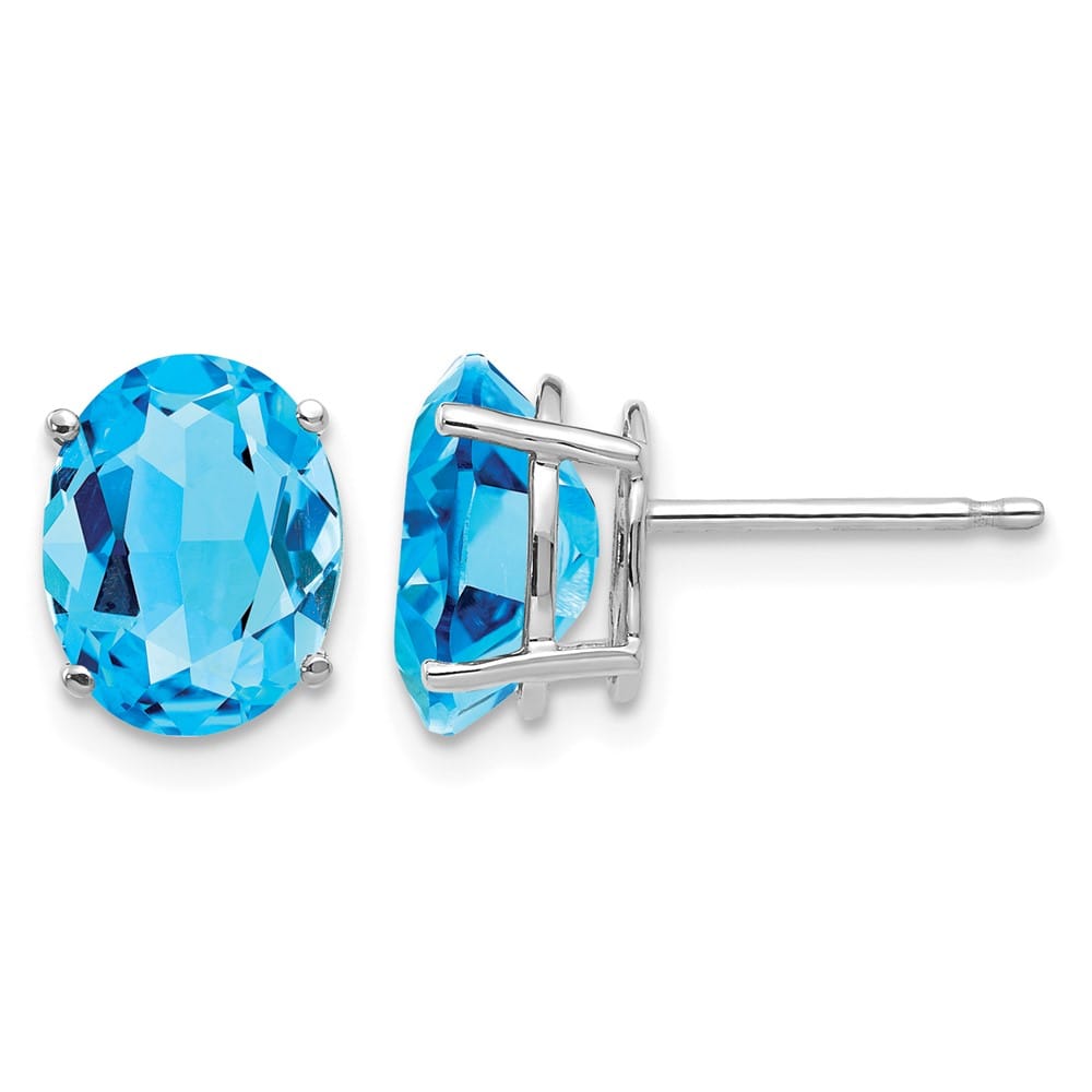 14K White Gold 9x7mm Oval Blue Topaz Post Earrings, view 1 of 4