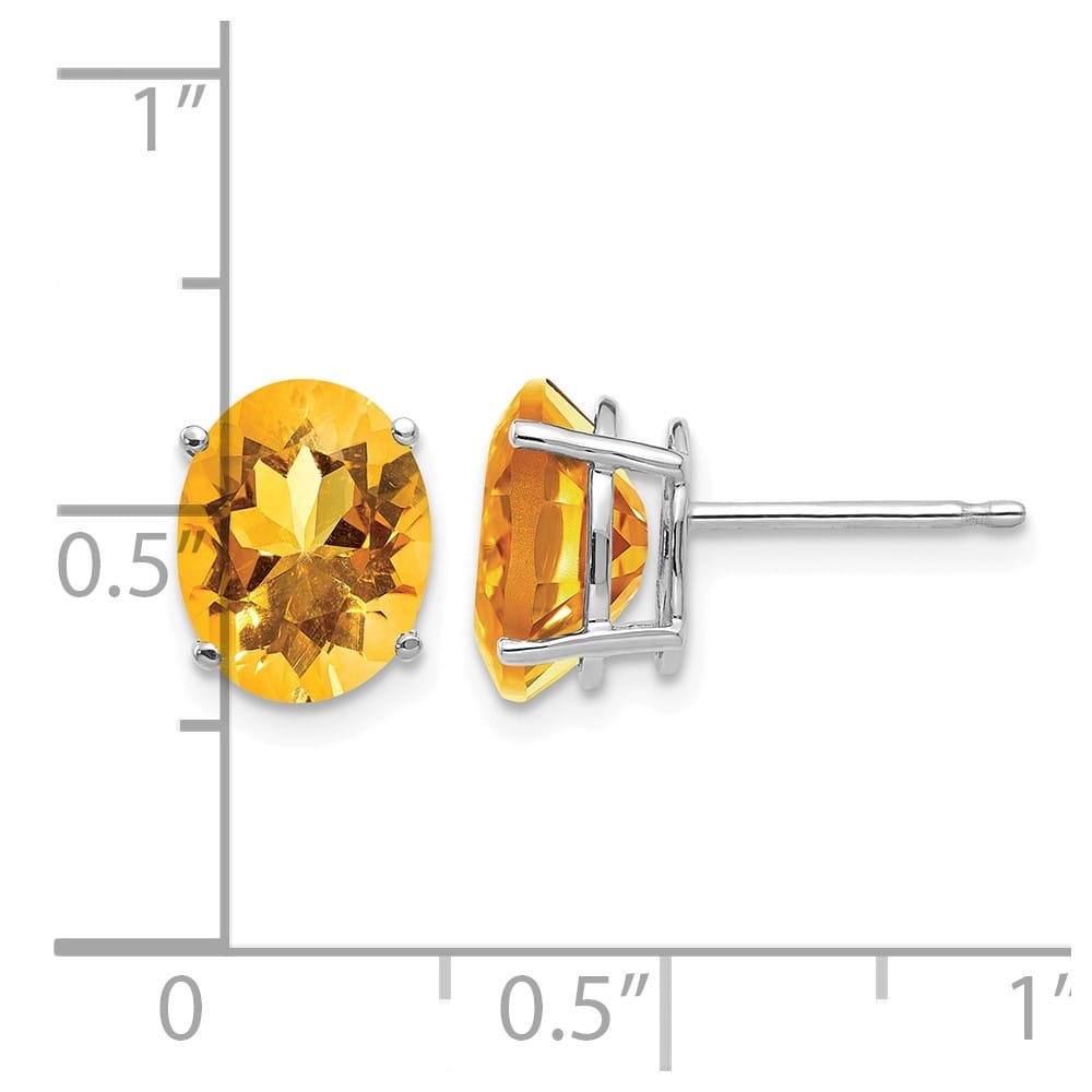 14K White Gold 9x7mm Oval Citrine Post Earrings, view 4 of 4