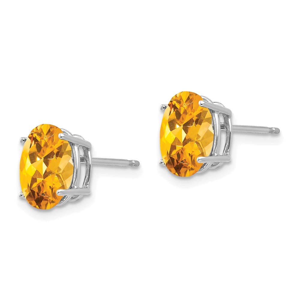 14K White Gold 9x7mm Oval Citrine Post Earrings, view 2 of 4