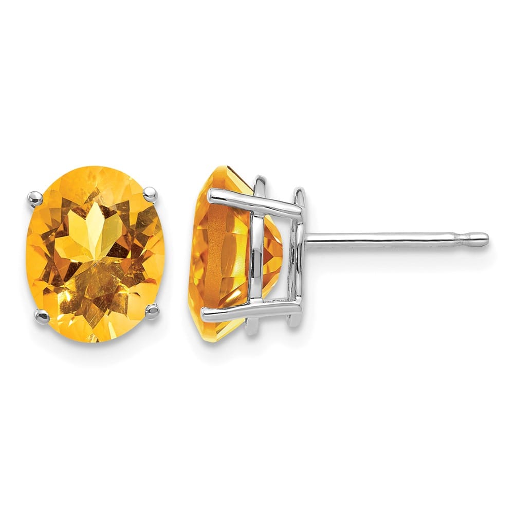 14K White Gold 9x7mm Oval Citrine Post Earrings, view 1 of 4