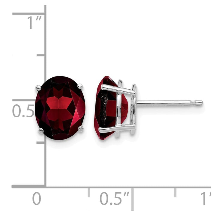 14K White Gold 9x7mm Oval Garnet Post Earrings, view 4 of 4