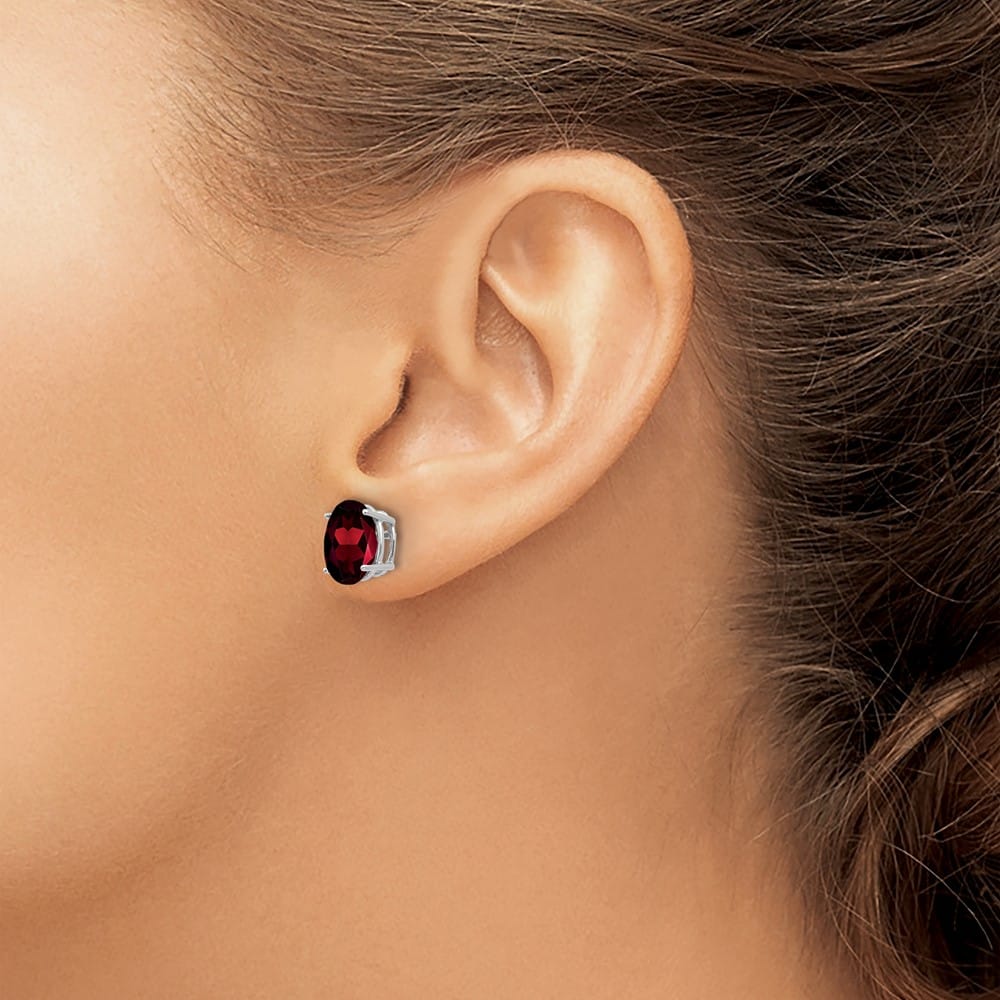 14K White Gold 9x7mm Oval Garnet Post Earrings, view 3 of 4