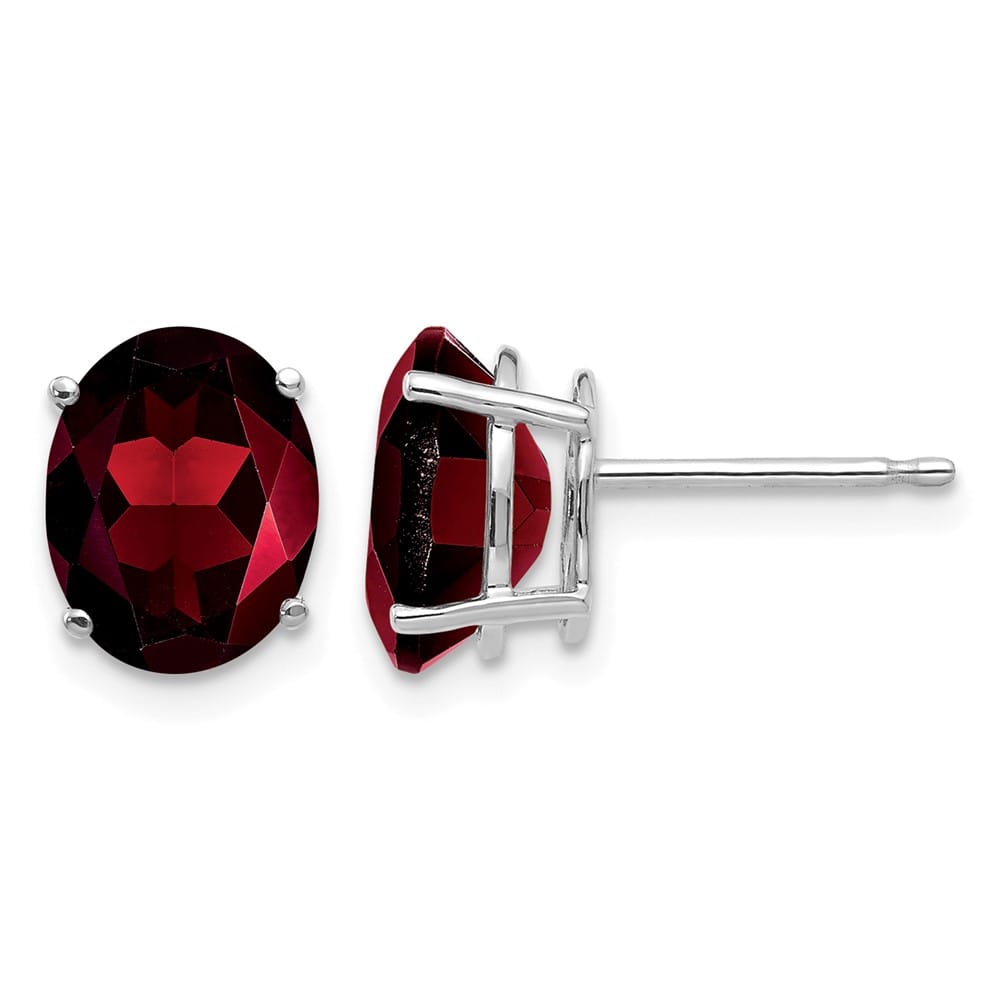 14K White Gold 9x7mm Oval Garnet Post Earrings, view 1 of 4