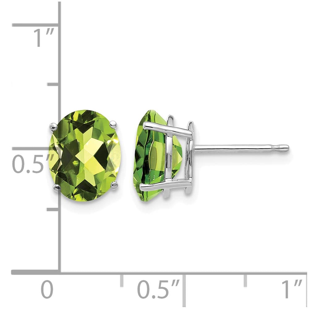 14K White Gold 9x7mm Oval Peridot Post Earrings, view 4 of 4