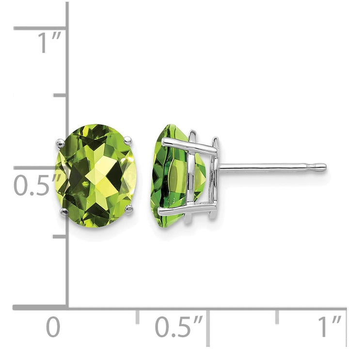 14K White Gold 9x7mm Oval Peridot Post Earrings, view 4 of 4