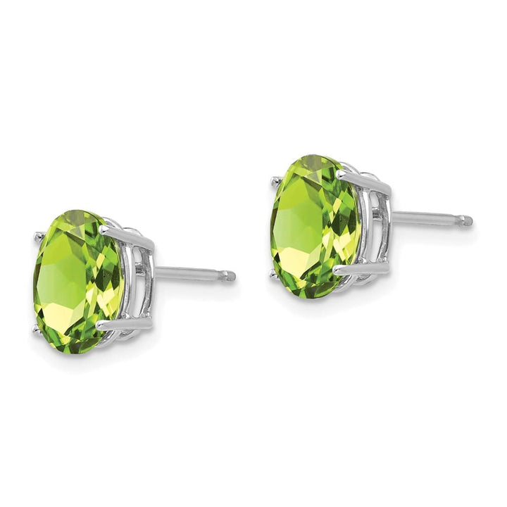 14K White Gold 9x7mm Oval Peridot Post Earrings, view 2 of 4