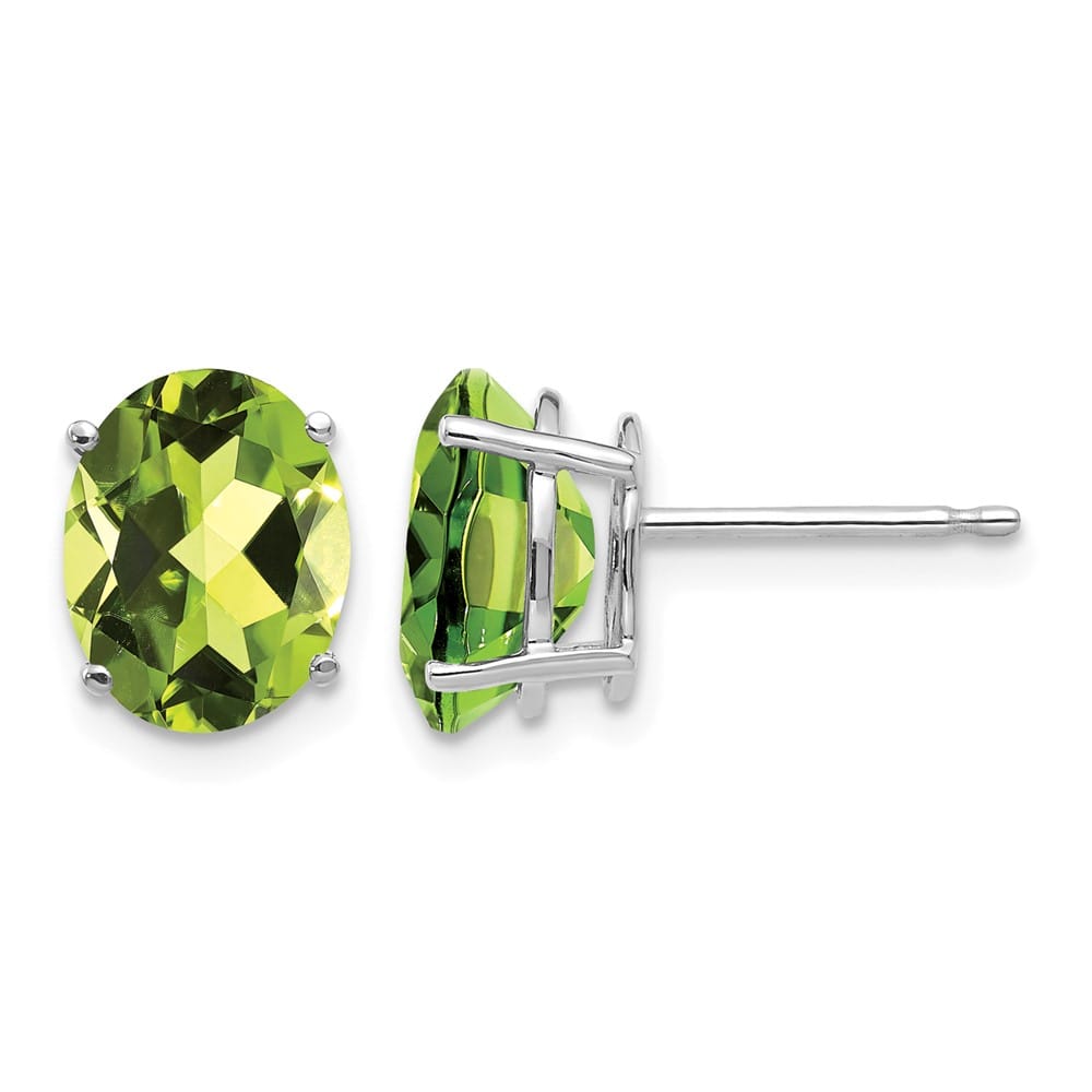 14K White Gold 9x7mm Oval Peridot Post Earrings, view 1 of 4